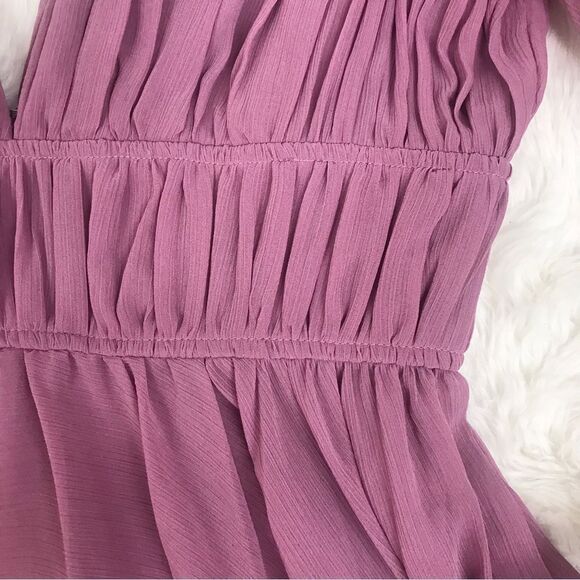 GIANNI BINI Shay Low Cut Pleated Midi Dress Long Sleeve Mauve Purple Sz 2 4 New - Picture 6 of 14